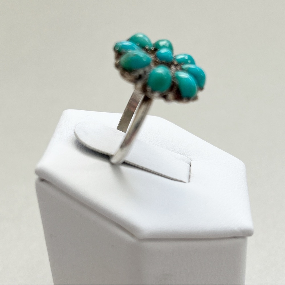 Vintage Signed Eriacho Zuni Turquoise Flower Sterling Silver Ring - Picture 7 of 15